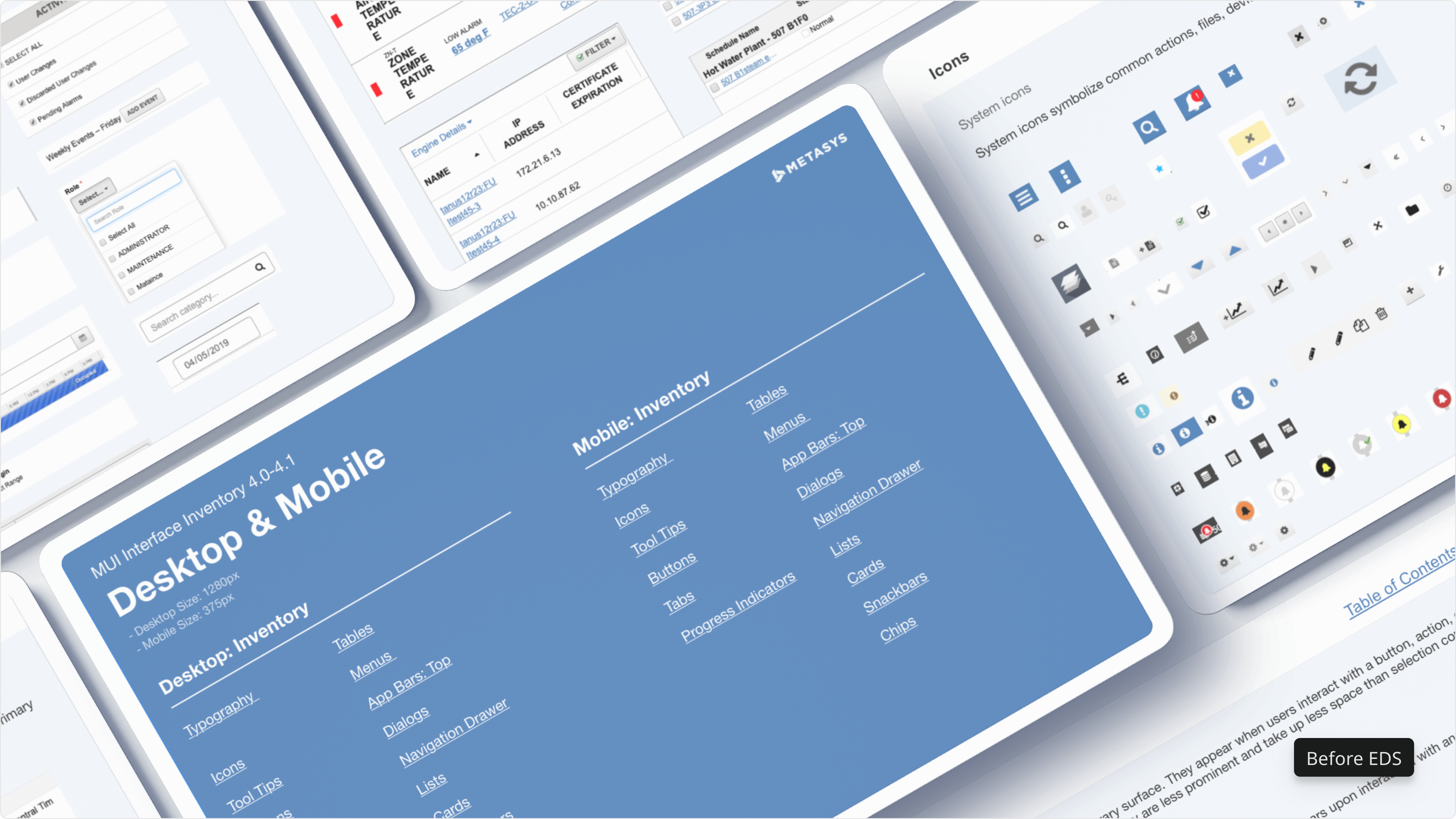 Metasys UI component audit showing inconsistent naming and no reuse path